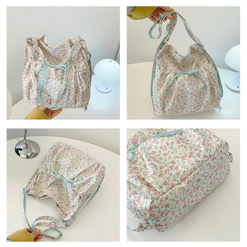 Women's Floral Print Crossbody Shoulder Bag Fashion Washable Fabric Pink Flowers Small Backpack for Casual & Special Occasions CLE