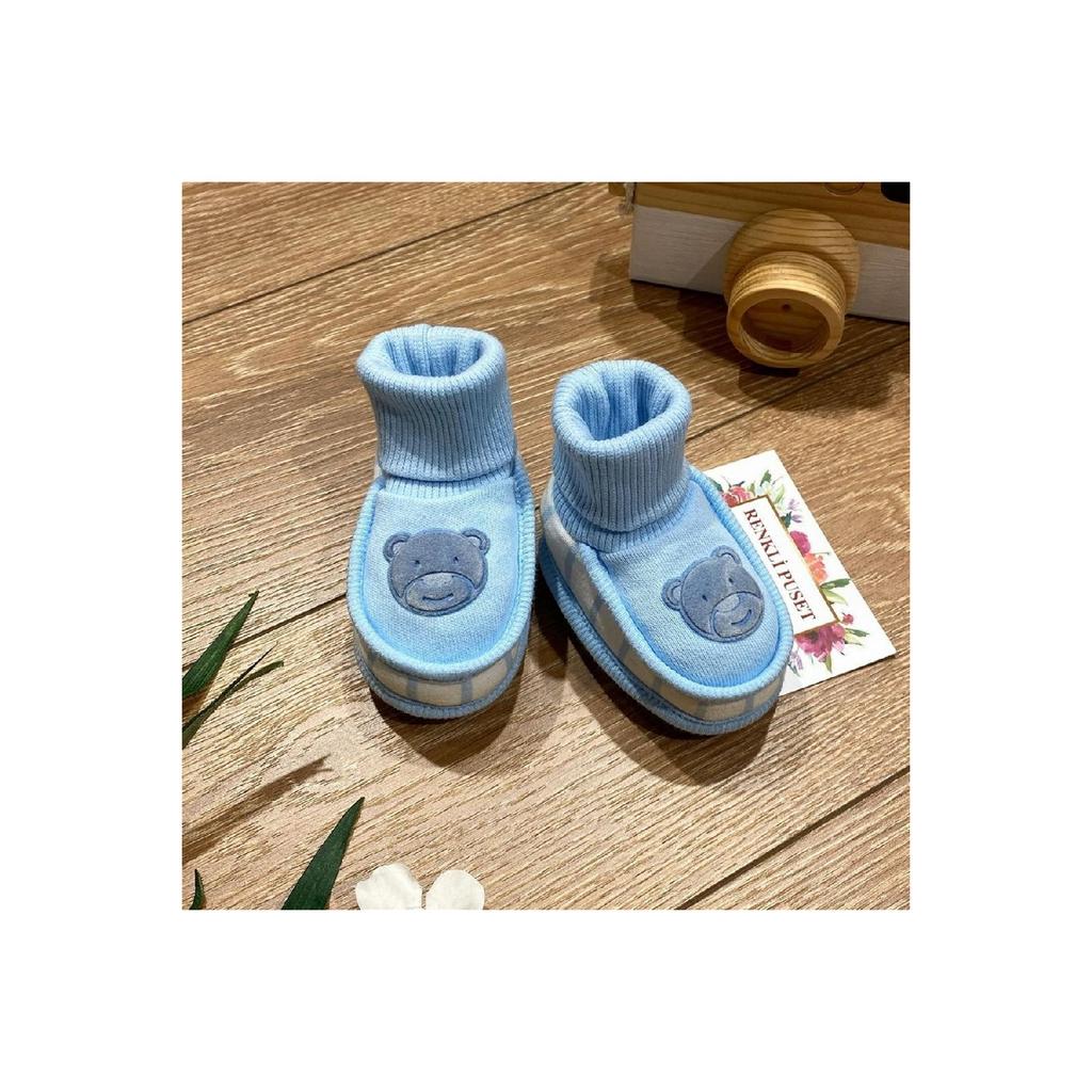 Детские пинетки из чесаного хлопка, замшевые с принтом медведей, розовые, синие, коричневые