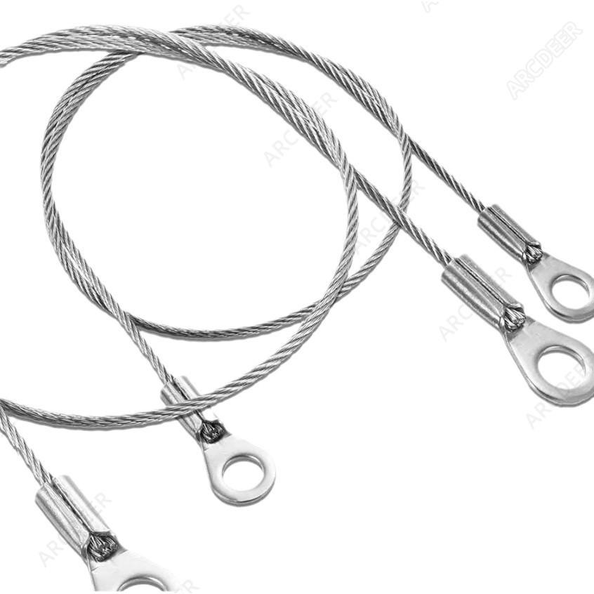 10Pcs 1.5mm Stainless Steel Wire Rope with Eyelets, Secure Tether Lanyard for Fall Arrest, Tool Safety & Locking Gate