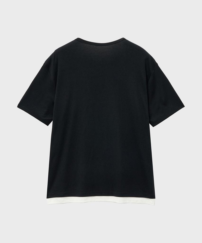 NOIRER Многослойная футболка-henley с коротким рукавом (Черная слоновая кость)