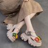 Johnature Retro Flower Peep Toe Platform Sandals Breathable Genuine Leather Versatile Women's Shoes