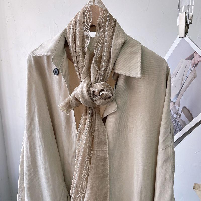 Линии цветного кружева хлопок лен тонкий шарф для женщин зимой шаль весна и осень модный шарф шелковый шарф однотонный газовый шарф