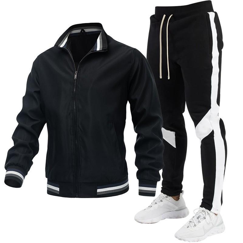 Mens Casual Tracksuit Set Slim Fit Fleece Lined Jacket Sweatpants Sports Gym