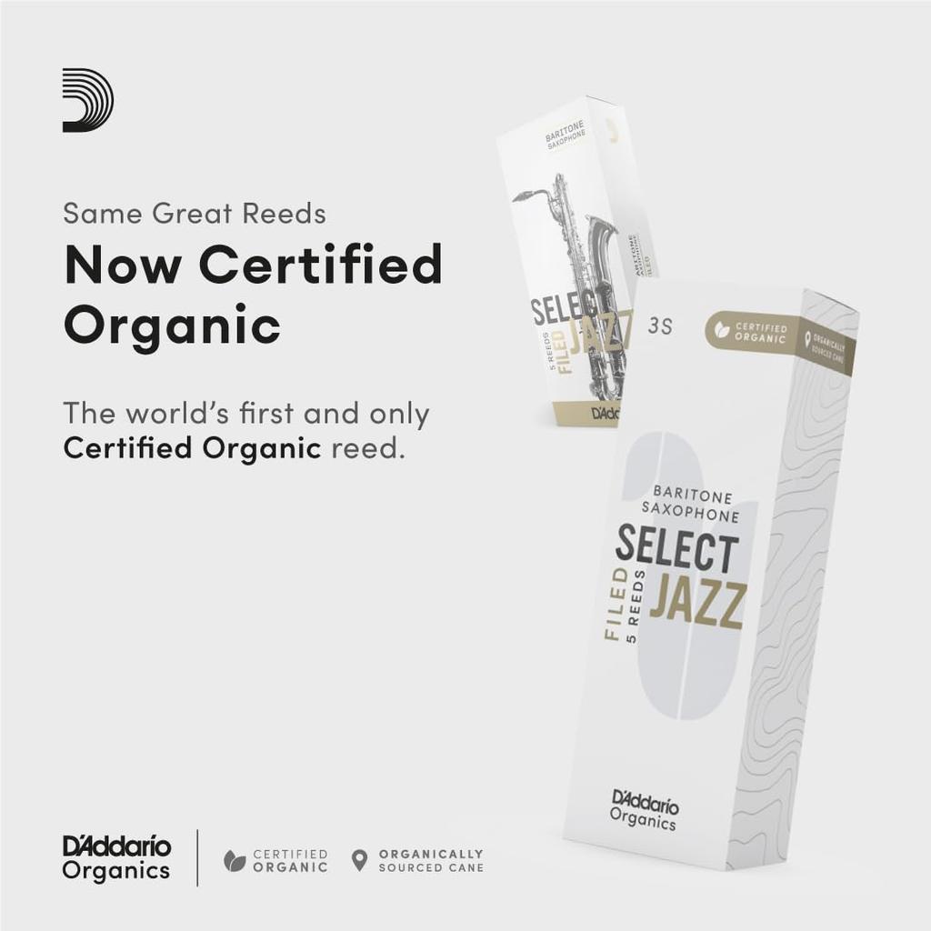 WoodWinds Select Jazz Field Reeds for Baritone USDA Organic ORSF05BSX3H D'Addario Saxophone, Certified, [Hardness 3H], 5-Pack