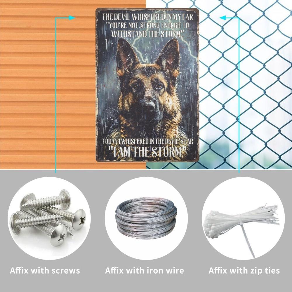 GLOBLELAND Немецкая овчарка Жестяная табличка - "Я - Шторм" Черная собака Винтажный металлический настенный декор