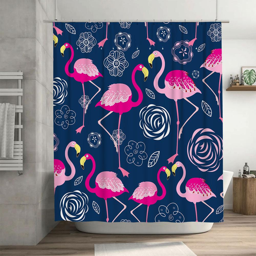 Pink Flamingo Shower Curtain Fabric Print Decorative Waterproof Bath Set for Home Bathroom Accessories Nautical Blue White Flora