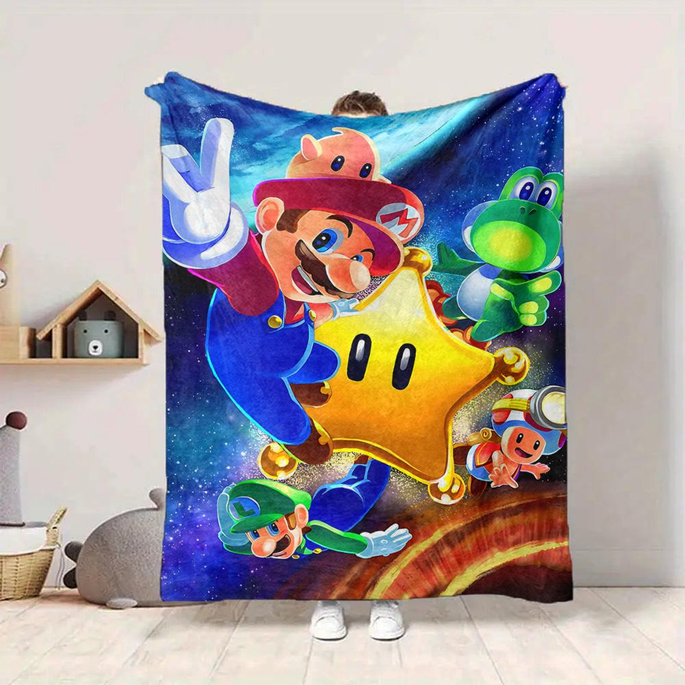 1pc Mario Galaxy Adventure Cozy Print Blanket Lightweight Warm Flannel Throw Blanket For Sofa, Bed, Living Room