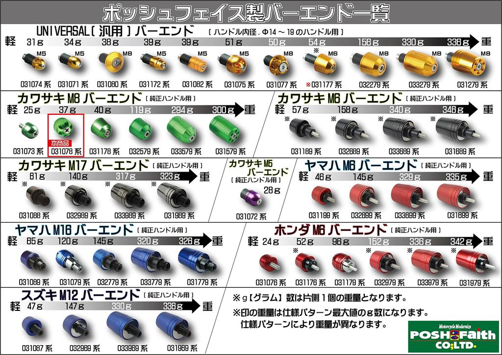 POSH Motorcycle Goods Handlebar End VIVID Aluminum Big Bar End M8 Kawasaki (Bolt Diameter