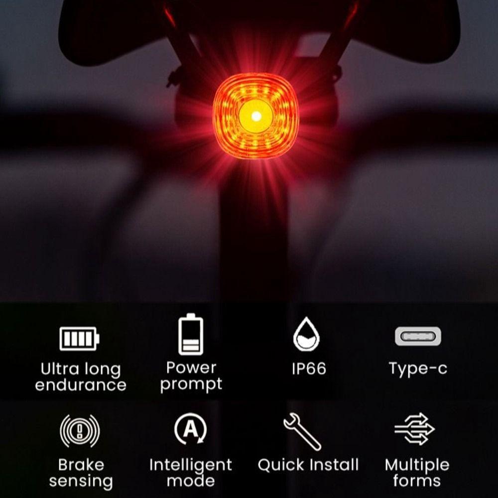 6 Modes Bicycle Brake Sensing Rear Bike Light Intelligent Brake Tail Lamp  Nightrider