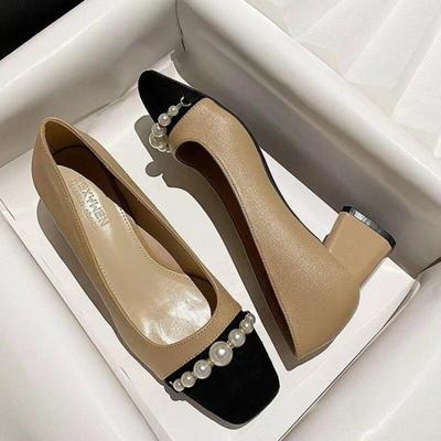 Модная обувь, туфли-лодочки для женщин, летние туфли на высоком каблуке без шнуровки с квадратным носком, однотонные летние туфли с бусинами