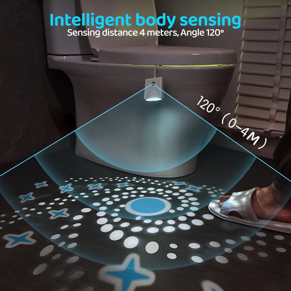 Smart Motion Sensor Night Light LED Projector Toilet Lights USB Rechargeable Colorful Foot Lamp Wall Lamp for Bathroom Corridor