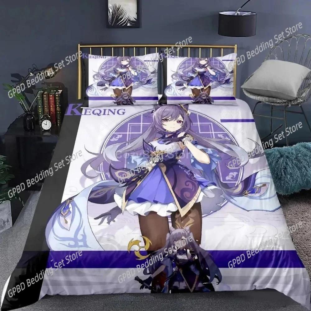 Genshin Impact Bedding Set Cartoon Anime Duvet Cover Single Double Size Boys Luxury 3D Bed Linen Decor Home