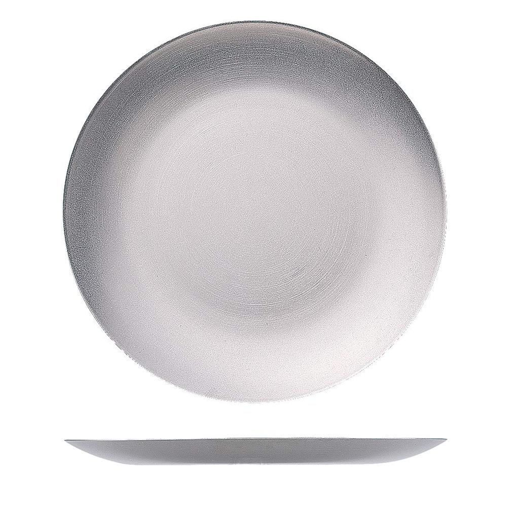 Vintage Inox Round Coupe Plate, 250mm, Made In Japan, Authentic VINTAGEINOX, Ideal for Cafes and Restaurants, Stainless Steel with Aged Finish,