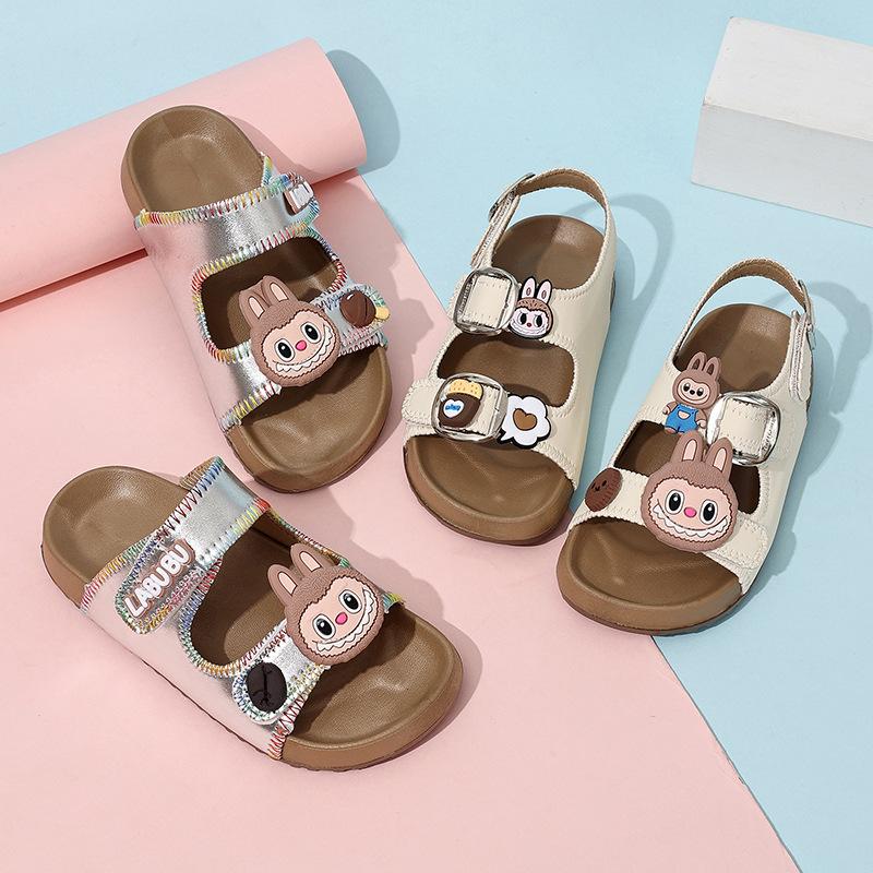 Children Cartoon Bear Open Toe Beach Sandals Girls Summer Cute Slippers with Magic Strap