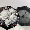 1pc White Roses on Black Background Umbrella with Plastic Handle,Suitable for All Seasons Home Travel Outdoor UmbrellaDD1651