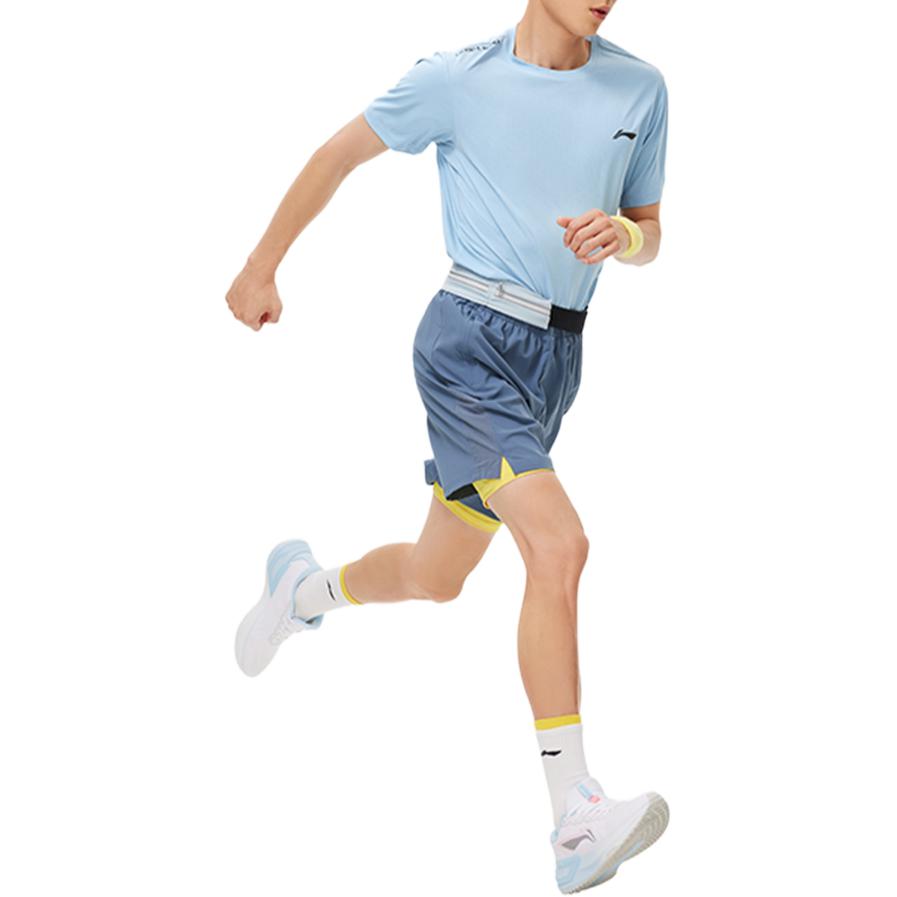 Футболка Li Ning Running Series, дышащая, удобная, быстросохнущая, с круглым вырезом и коротким рукавом, мужская, мягкая, синяя, ATSU025-4