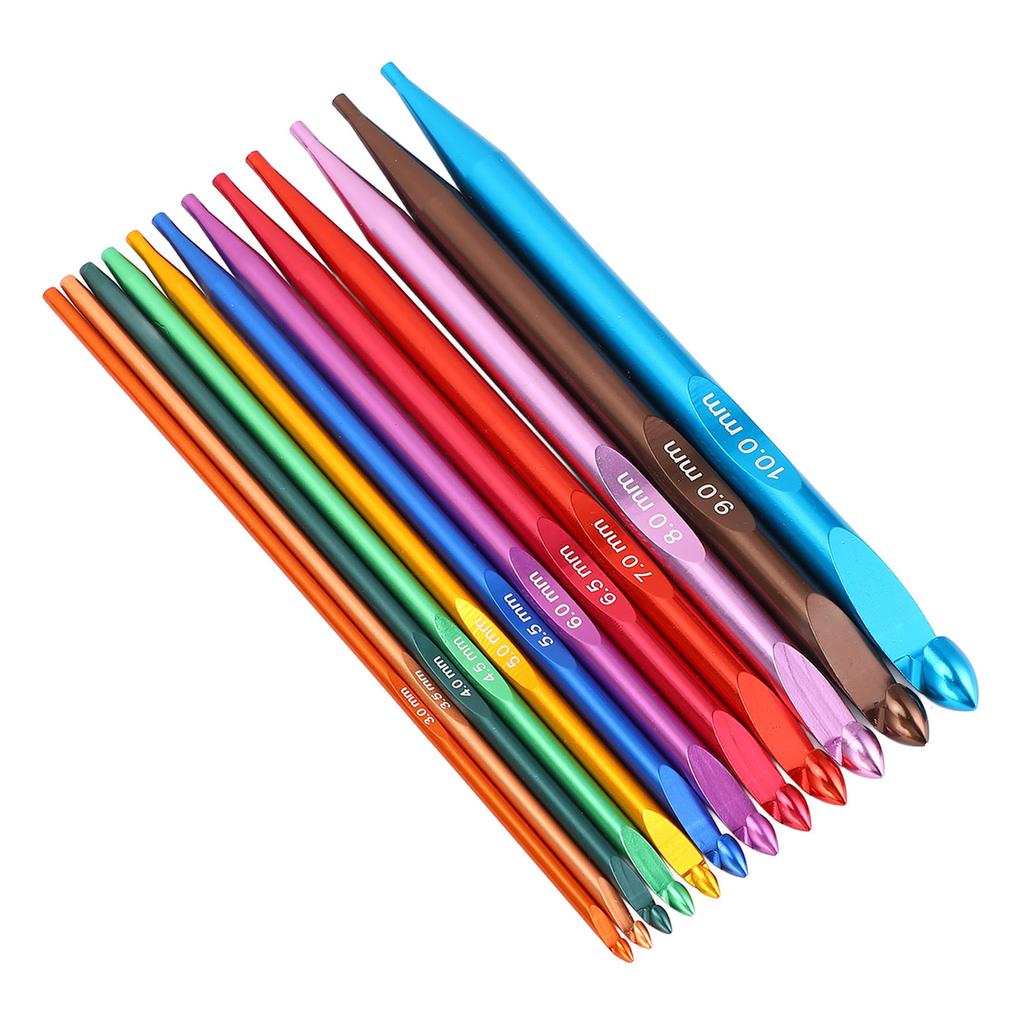 Набор из 12 тунисских крючков для вязания, цветные сменные алюминиевые крючки из нержавеющей стали