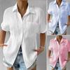 Summer Women's Casual Shirt Solid Color Lapel Button Short Sleeve Tunic Shirt Business Casual Work Shirt Office Femininity Top