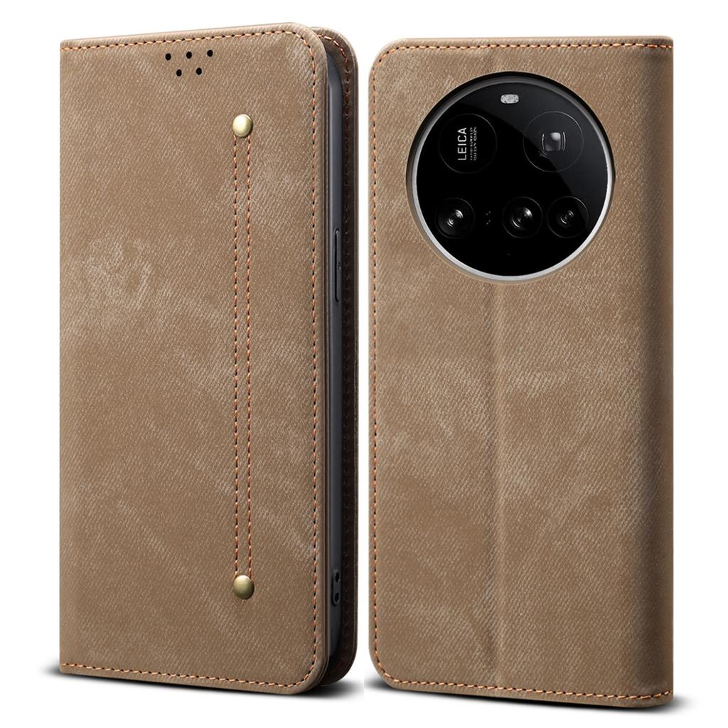 For Xiaomi 15 Ultra Case Jeans Cloth Texture Anti-Scratch Leather Stand Phone Cover
