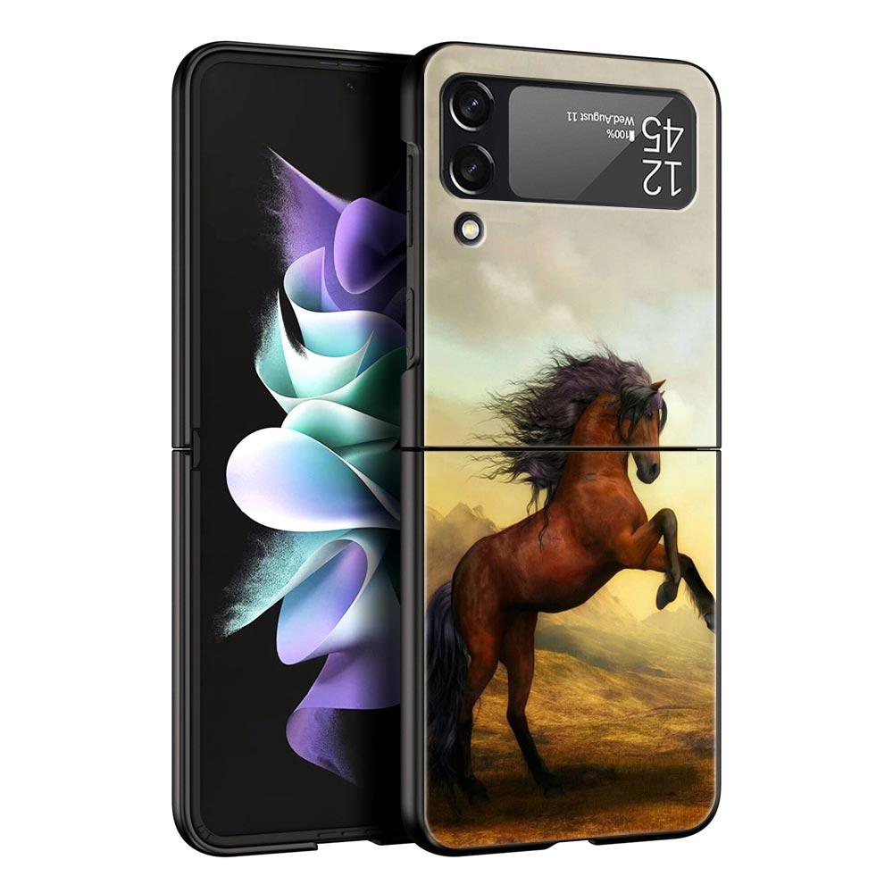 Чехол для телефона с изображением животного Лошадь для Samsung Galaxy Z Flip 6 5 4 3 Чехол для Samsung Z Flip3 Flip4 Flip5 Flip6 Черный Жесткий Поликарбонатный Чехол