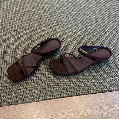 Версия из мягкой кожи~ Простые повседневные туфли с закрытым носком и сандалии женские ретро универсальные с квадратным носком на танкетке, носить крутые шлепанцы