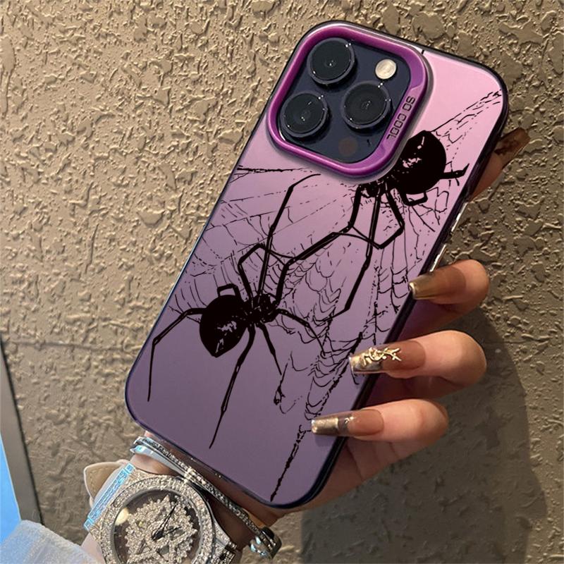 Spider Pattern Anti-drop Armour Case For iPhone 16 15 Pro Max 15 14 13 12 11 Pro XR XS X 7 8 Plus Lens Protect Plating Cover