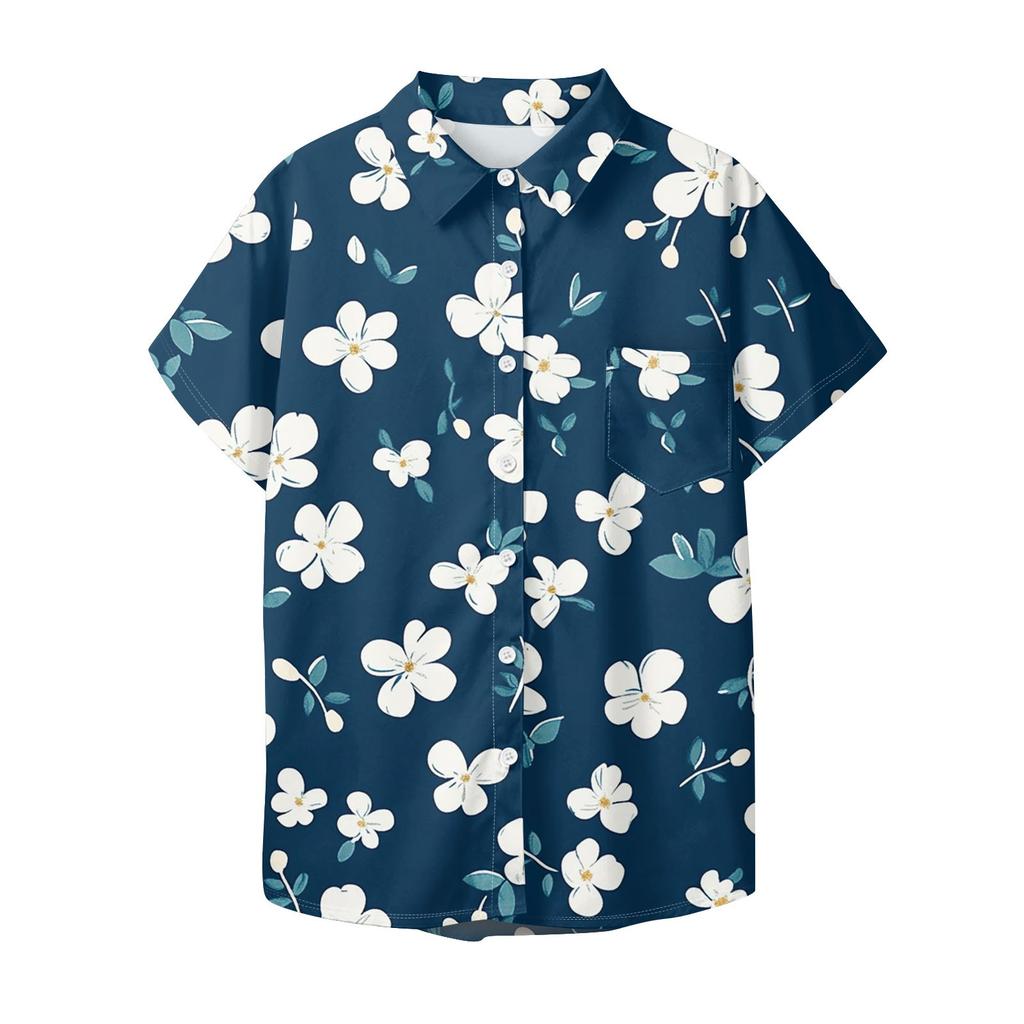 Женская рубашка с короткими рукавами, повседневный модный топ на пуговицах с принтом, кардиган с нагрудным карманом