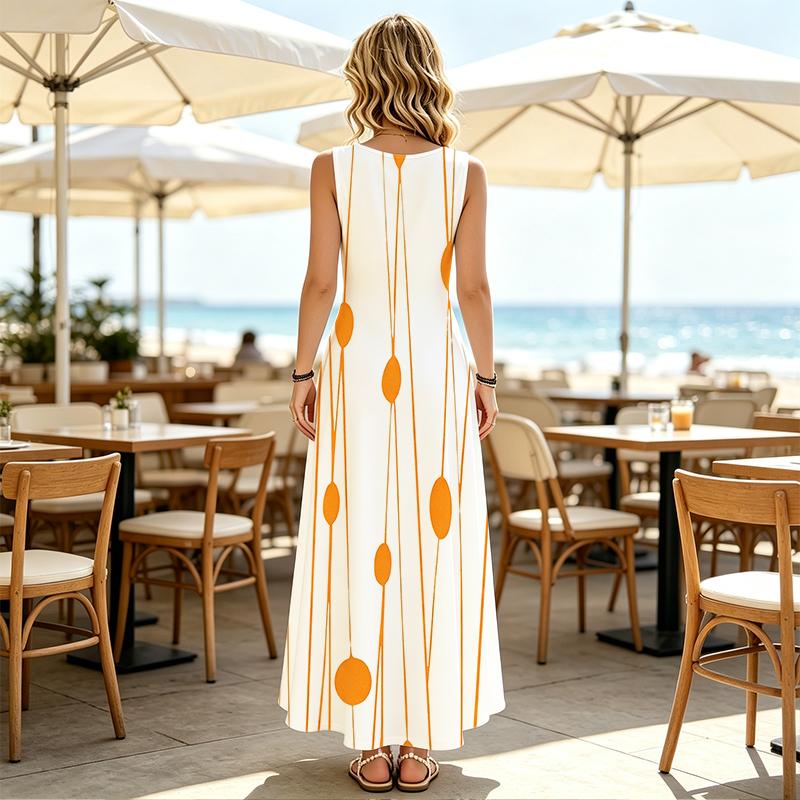 Sleeveless Maxi Dress,Summer Flowy Slip Dress Loose Fit Lightweight Material,Minimalist Vacation Style,Ideal for Beach,Daily Commute & Summer Outings