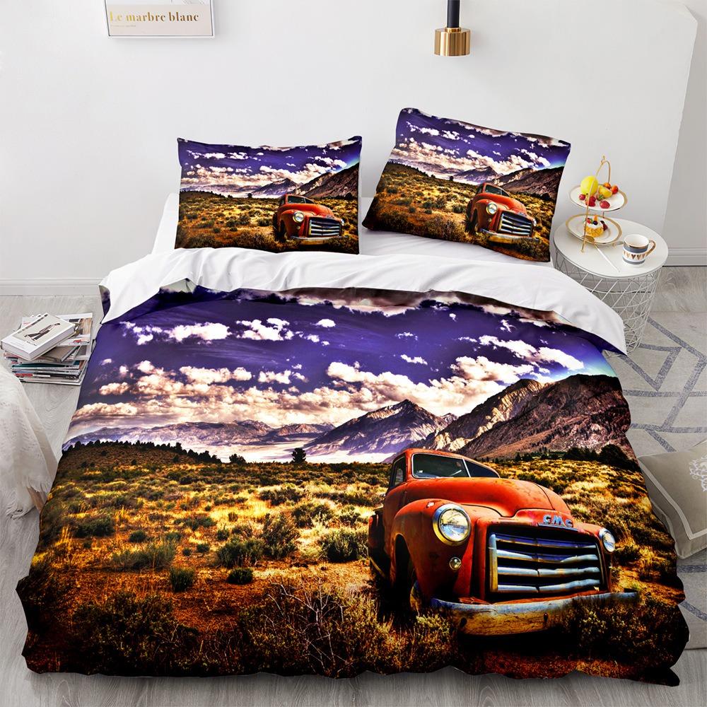 Комплект постельного белья в стиле ретро с изображением автомобиля, 3D HD-печать для детей и подростков, для мужчин, пододеяльник, наволочка, 2/3 шт., односпальная двуспальная кровать, покрывало для кровати размера «king-size», подарок