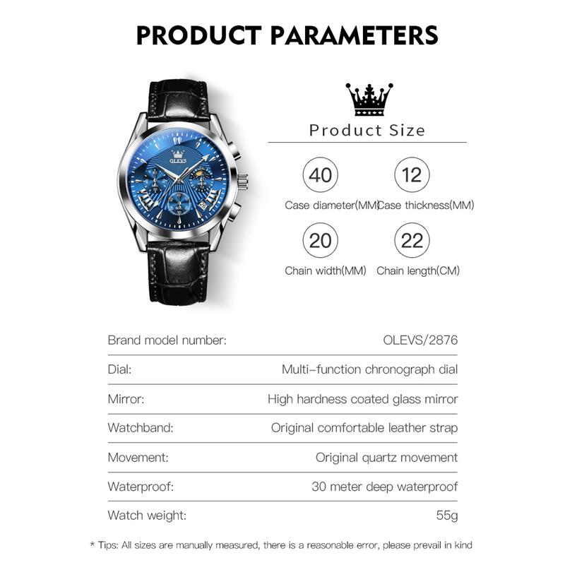 OLEVS 2876 С подарочной коробкой Многофункциональные спортивные с календарем Кварцевые настольные водонепроницаемые мужские часы Мужские часы