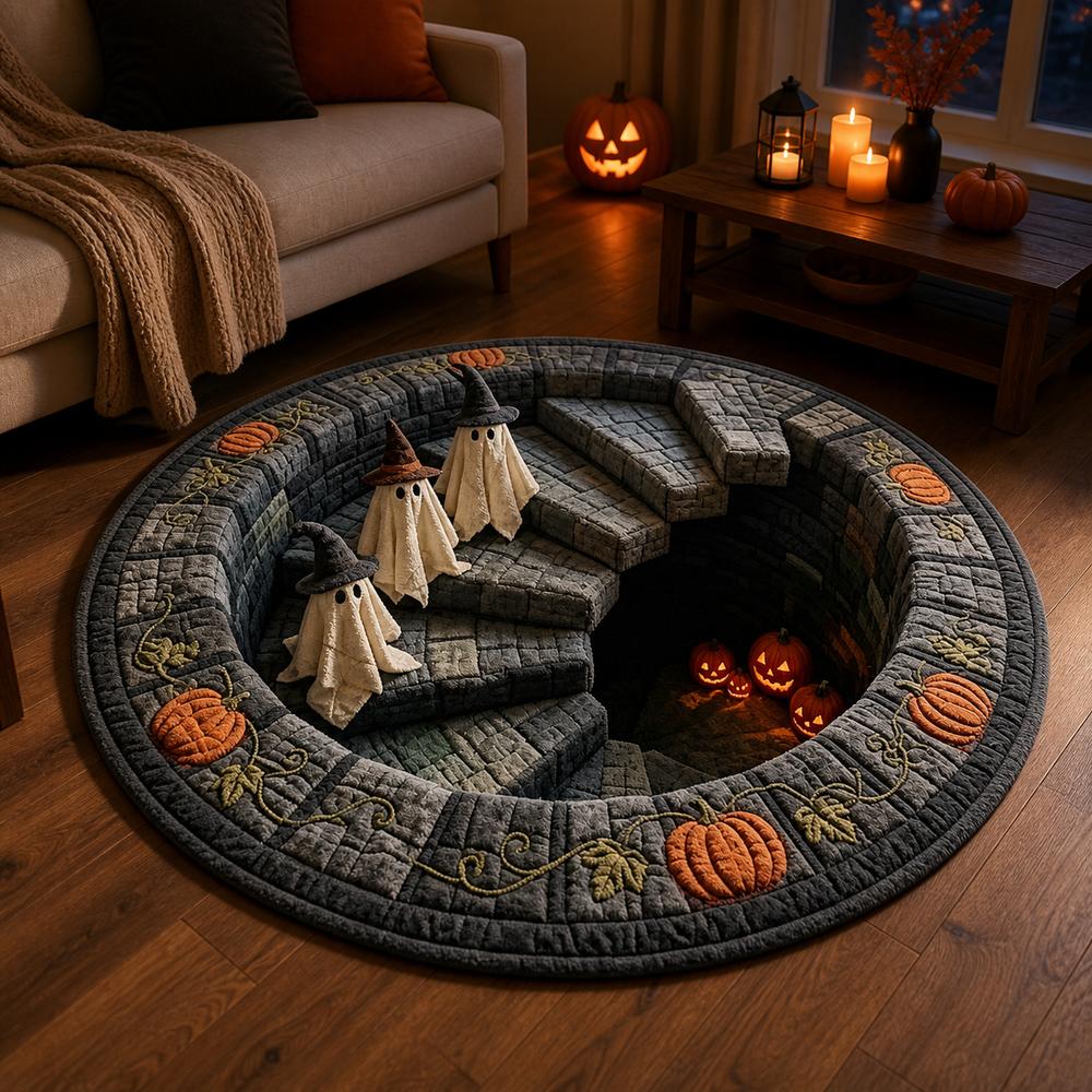 Anti-Slip Backing Halloween Area Rug Round Shape Round Floor Mat Living Room Decor