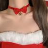 Adorable Christmas Plush Necklace with Red Velvet Bow and Jingle Bell Choker
