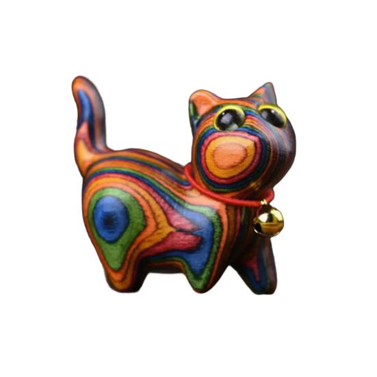 Миниатюрная деревянная фигурка кошки, ручная резьба, статуэтка котенка, скульптура, деревенский стиль, украшение для дома, офиса, рабочего стола