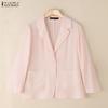 Women Notched Lapel Loose Casual Long Sleeve Cardigan Blouse