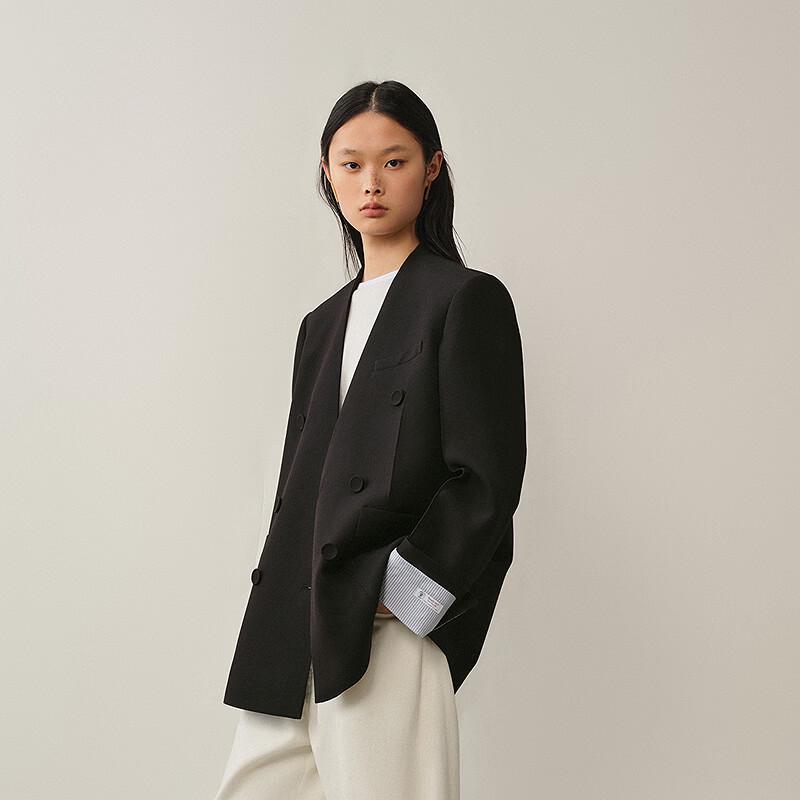 LESS Women's Collarless Longline Blazer