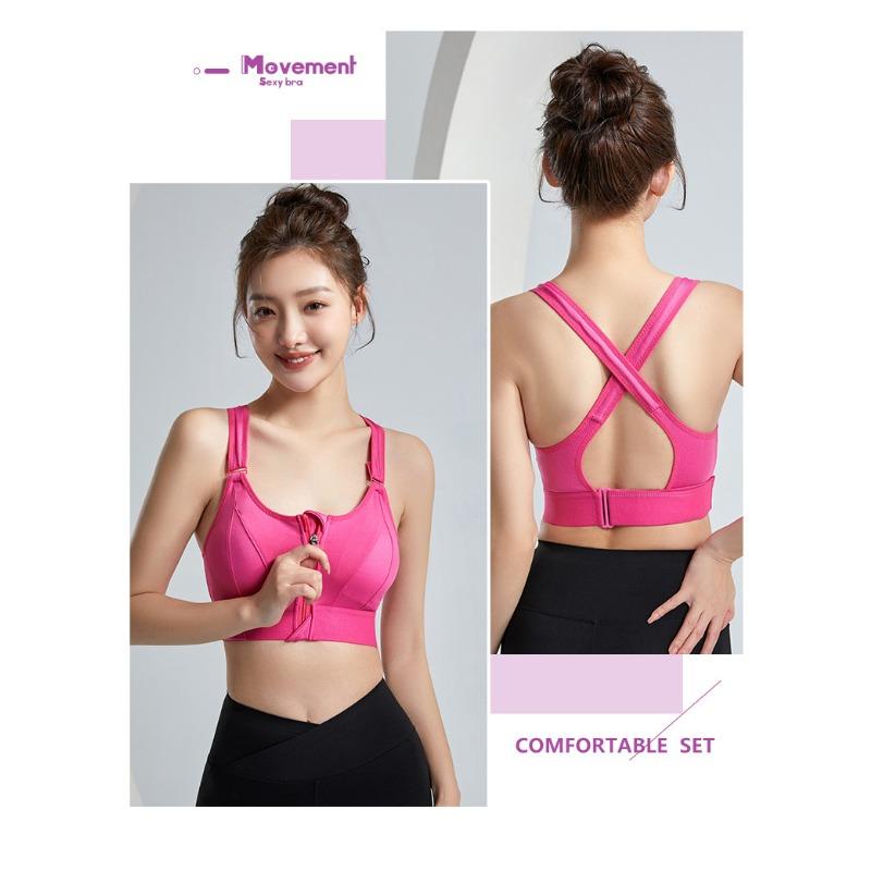 Plus Size Women Adjustable Zip Sports Bra Seamless Yoga Bra Cross Back No Underwire