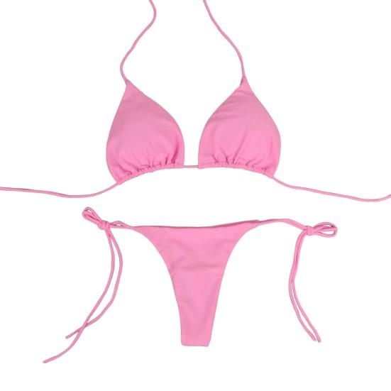 2 шт./комплект, женский купальник-бикини с треугольными чашечками, бретельками через шею, с подкладками на груди, купальник-стринги со шнуровкой, сексуальный пляжный купальный костюм