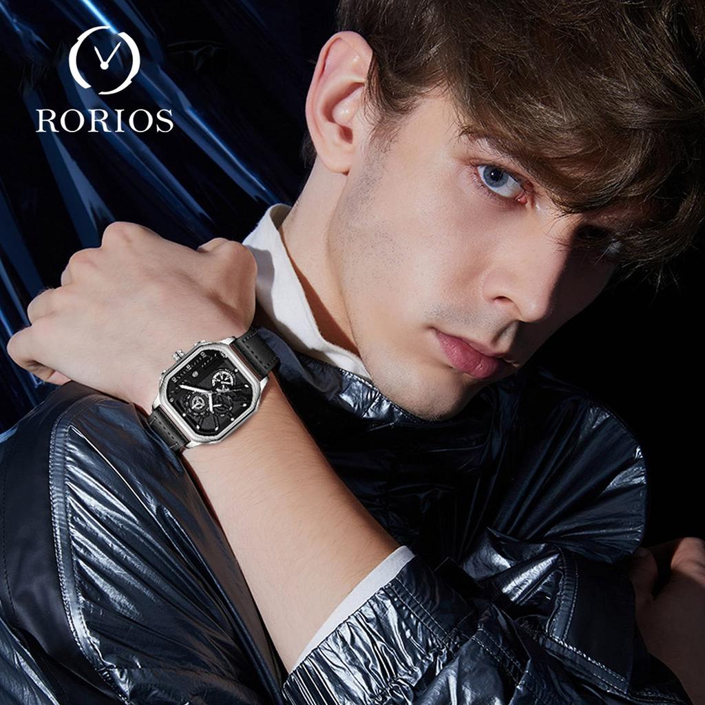 Часы RORIOS деловые водонепроницаемые квадратные аналоговые секундомер календарь дата дисплей светящийся японский механизм кварцевые часы популярные модные черный корпус розовый