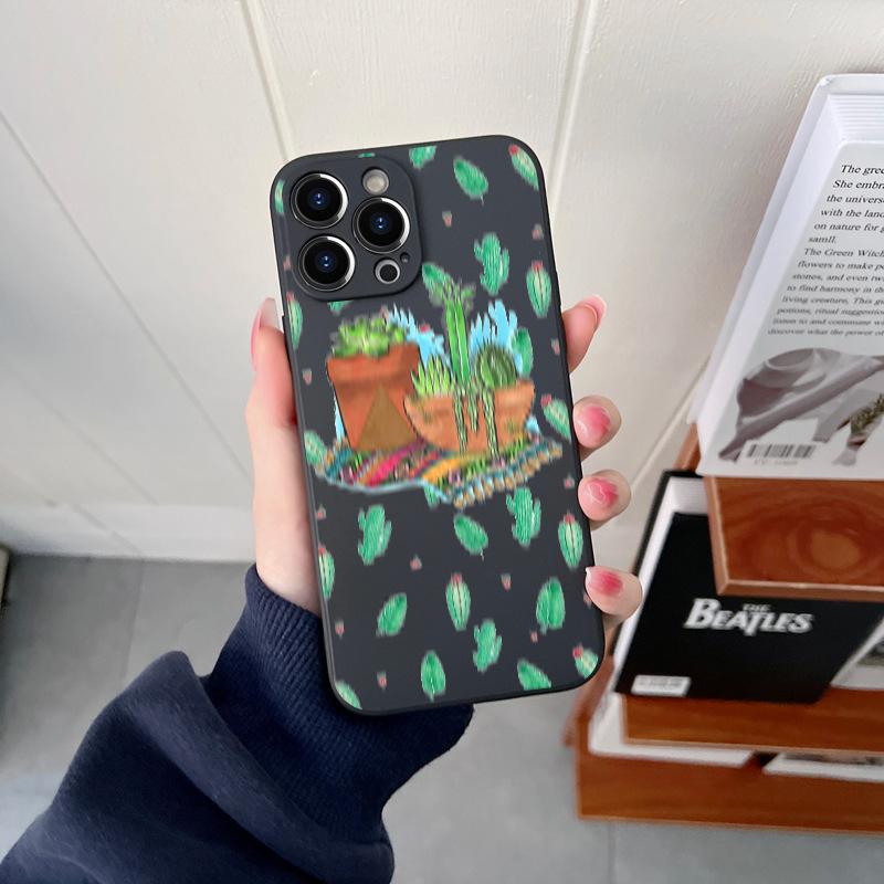 Оригинальный квадратный жидкий силиконовый чехол с милым кактусом для iPhone 14 11 12 13 Pro Max Mini X XS XR 7 8 Plus, противоударный чехол «сделай сам»