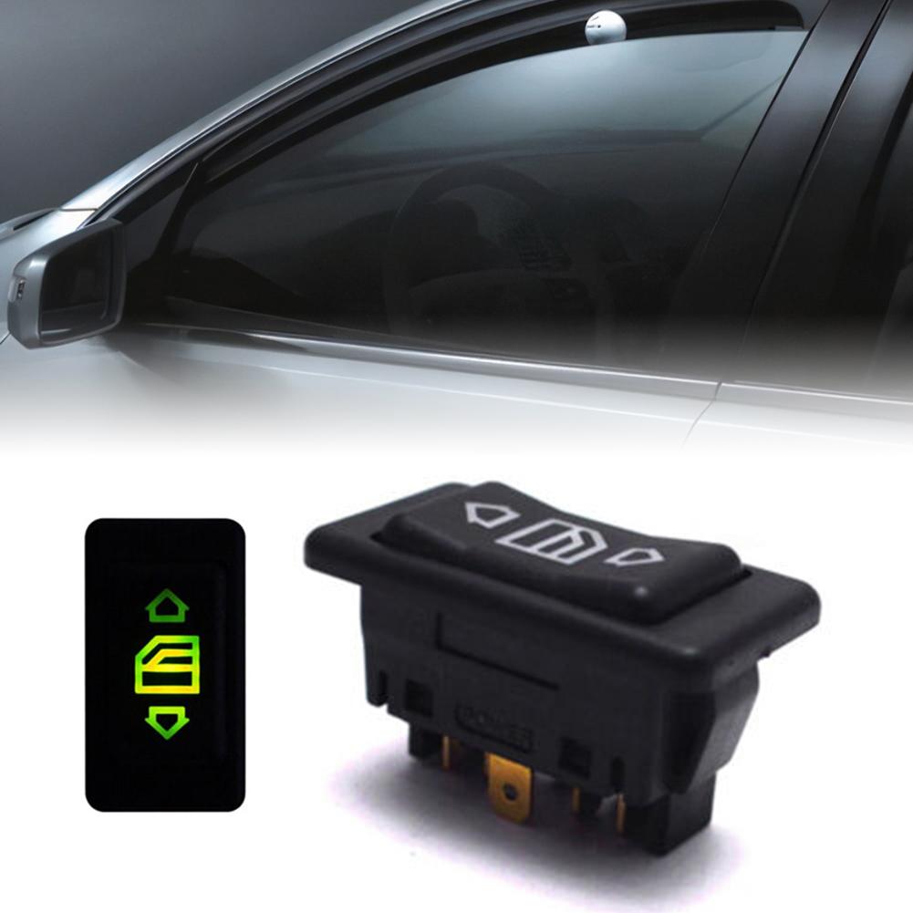 6 Pin Car Window Lift Switch Button With Green Illuminated Indicator Compatible With 12 Volt And 24 Volt DC Circuits