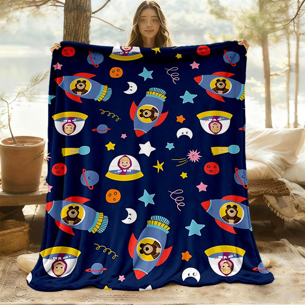 1 шт. Маша и Медведь Плед для улицы Легкий Фланелевый, Мягкий и Теплый, Всесезонный для Дивана, Улицы, Кемпинга, Гостиной, Офиса, Стула