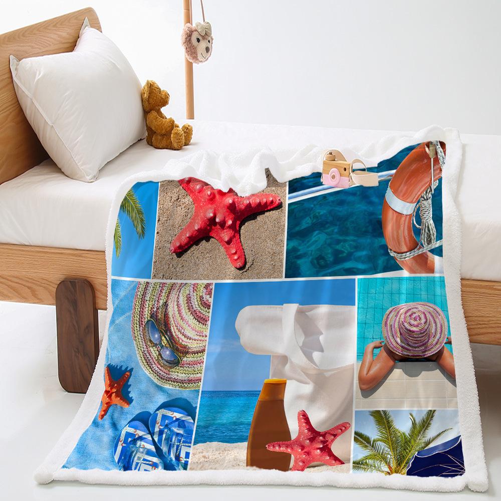 Little Fresh Starfish 2D Digital Printing Thickened Lamb Fleece Crystal Fleece Student Blanket Cover