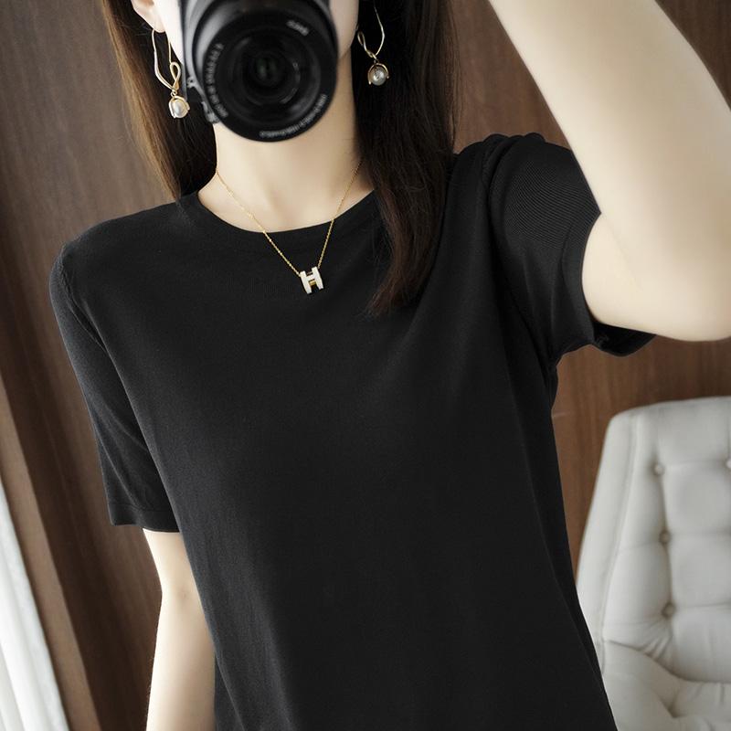 Женская вязаная футболка MODERN NEW SAGA, летняя вязаная рубашка, футболки с короткими рукавами, пуловер с круглым вырезом, вязаные топы