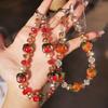 Sparkly Persimmon Beaded Phone Wrist Strap, Crystal Fruit Phone Lanyard with Clip