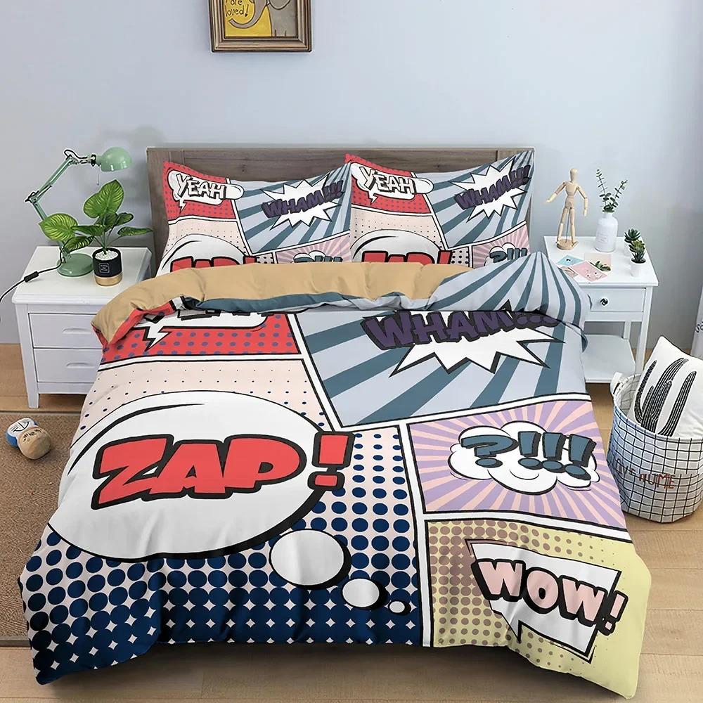 Comic Pattern Duvet Cover Queen King Cartoon Bedding Collection For Boys Girls Hippie Hip Hop Rock Style Polyester Comforter Cover
