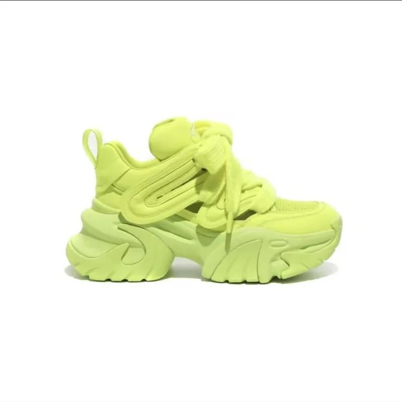 Высота каблука 7 см. Женские новые повседневные туфли на толстой подошве, универсальные, цветные, дышащие, спортивные туфли в стиле ретро, кроссовки для бега для студентов.