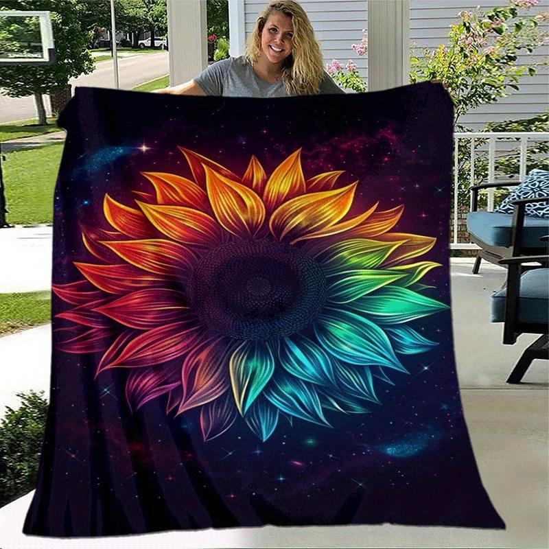 1pc Sunflower Printing Lightweight Flannel Blanket, Comfortable and Warm Blanket, for Camping Sofa Bed and Couch Office, Suitable for Gift Bl