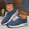 Lucyever синие кроссовки из парусины на шнуровке женские осенние спортивные кроссовки на платформе женские большие размеры 43 удобная обувь для ходьбы