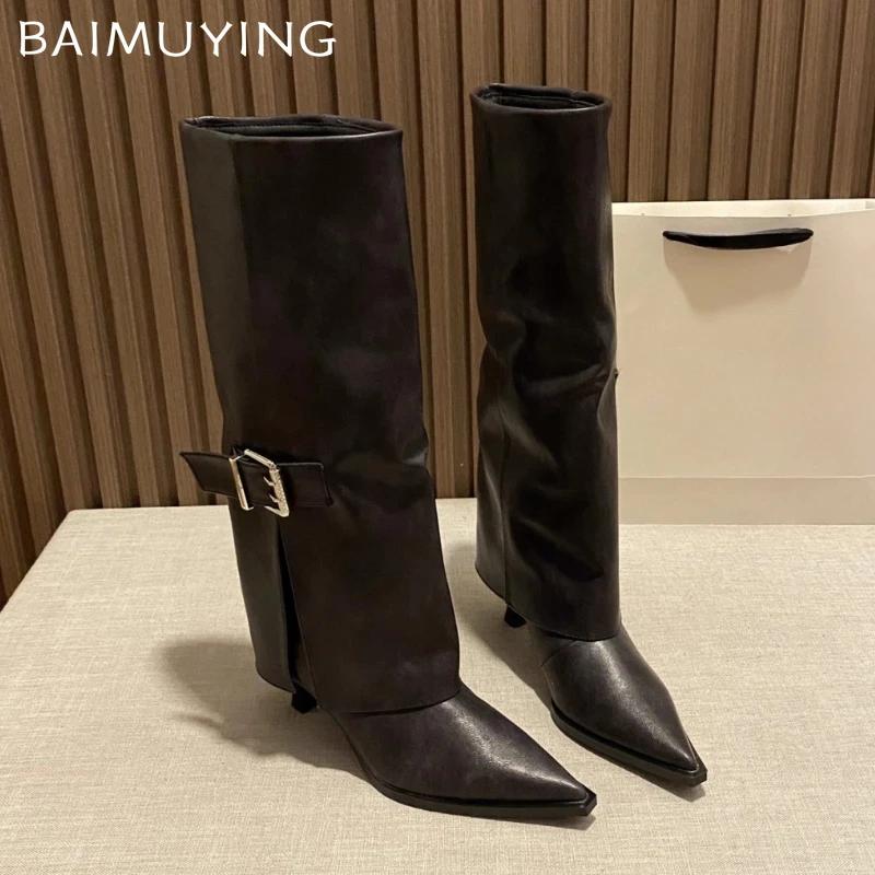 Острый носок женские высокие сапоги на высоком каблуке кожаные женские туфли 2025 тренд зимние гладиаторы сексуальные до колена челси Botas De Mujer