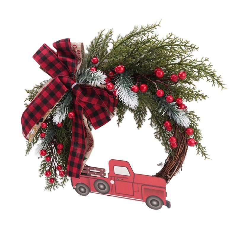AEE2-Red Truck Christmas Decor Christmas Wreath Hanging Decor For Autumn Harvest Thanksgiving 1Pc